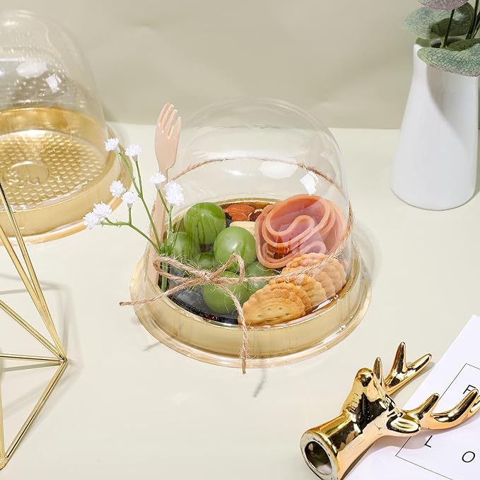 Whaline 150 Sets Disposable Individual Charcuterie Cup Set Clear Plastic Cupcake Container with Spork Rope for Dessert Display Charcuterie Grazing Table Catered Event Wedding
