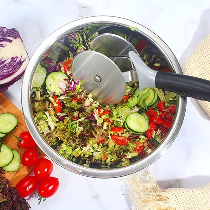 Salad Chopper Blade and Bowl - Stainless Steel Lettuce Chopper,Vegetables Cutter Bowl -Fast Salad Prep for Fruit and more (Silicone Anti-Slip Bottom for Enhanced Safety)