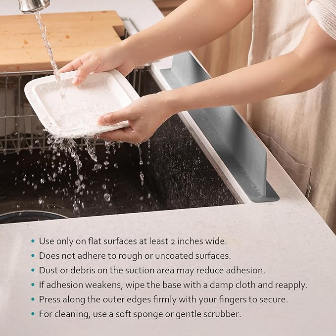 carrotez 2 Pack Silicone Kitchen Sink Splash Guard for Faucet — Silicone Water Splash Guard Mat, Quick Suction Setup, Gray(20.5 x 1.8 x 2.75")