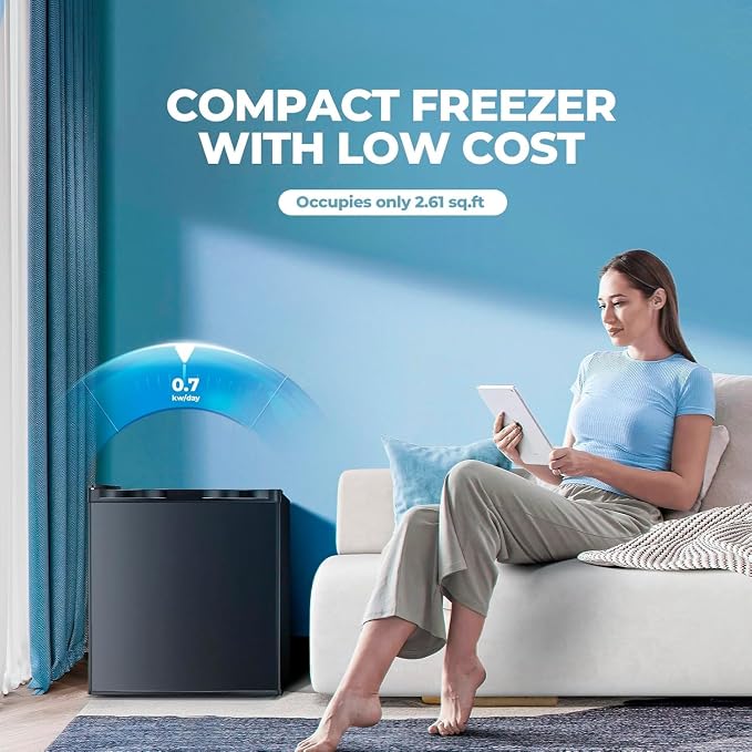 Electactic 1.1 Cu.ft Small Freezer, Mini Upright Freezer with 7 Adjustable Thermostat, Removable Shelves, Reversible Single Door, for Bedroom/Home/Dorms/Apartment (Black)