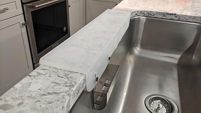 SiliProducts SiliSink XL Silicone Sink Edge Guard for Kitchen Sink - Fits 3.75” - 4” Wide - The Original Stone Protector with Sponge Caddy - Splash Guard, 20” Frosted Matte