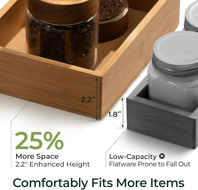 keechee Carbonized Bamboo Kitchen Drawer Organizer (Bundle: 5pc Organizers Set)