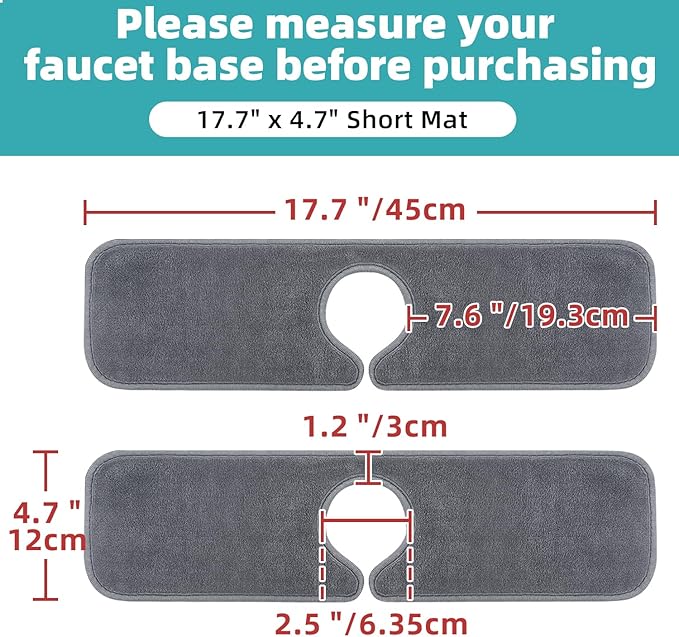 PoYang 2 Pack Faucet Mat for Kitchen Sink Splash Guard Short: Super Absorbent Microfiber Sink Water Splash Guard Behind Kitchen Faucet Mat for Bathroom, RV Protector, Machine Washable 17.7'' x 4.7''