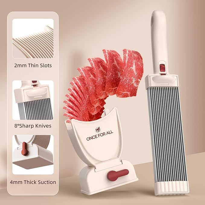 ONCE FOR ALL Meat Slicer Cleaver Kitchen Knife Set For Meat Slicing Shredding, Manual Fresh Meats Cutter Food Slicer For Beef Pork Mutton For Home Cooking BBQ Hot Pot (Pink)