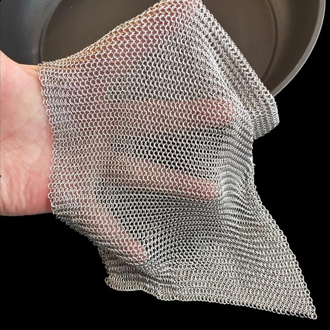Cast Iron Cleaner and Chainmail Skillet Scrubber - Upgraded 3.8mm Small Ring, 316L Stainless Steel Fine Rings - Durable Scraper for Skillets, Pans, Griddles & Containers