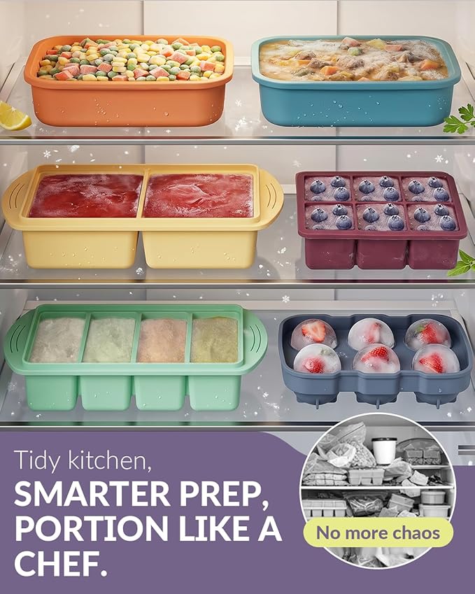 6 Pack Silicone Freezer Trays with Lid, Soup Freezer Container Molds, Perfect for Freezing Broth, Rice, Individual Portions, Meal Prepping and More