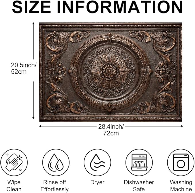 Stove Top Cover for Electric Stove 28.4 x 20.5 Inch Non Slip Stove Mat Oil Proof Bronze Medallion Glass Cooktop Protector Kitchen Mat