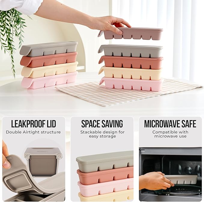 0.7 oz/12 Sections Silicone Ice Cube Freezer Tray with Lid, 100% Food-Grade Platinum Silicone,Leak Resistance & Dishwasher Safe for Baby Food Prep,Breast Milk,Purees - Korean Made, Gray