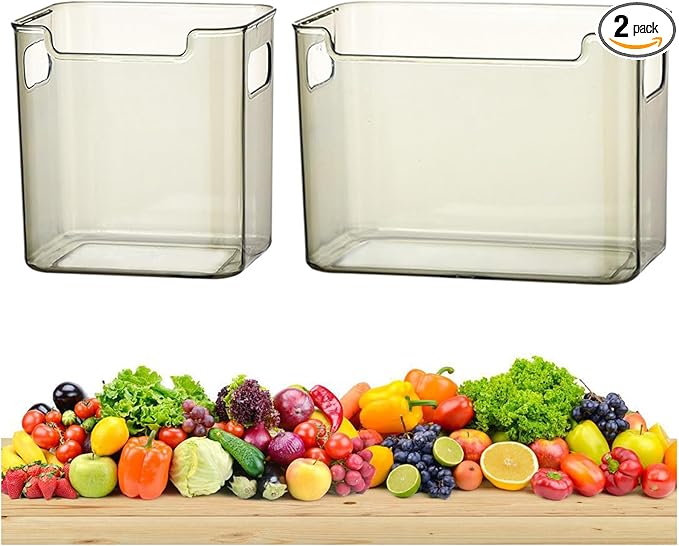 2/4/6/8 Pcs Crystal Clear Freezer Storage Bins, Freezer Organizer Bins, Clear Plastic Bins, Stackable Kitchen Cabinet Organizer with Handles for Frozen Food, Meat & Veggies (2, Green, S+L)