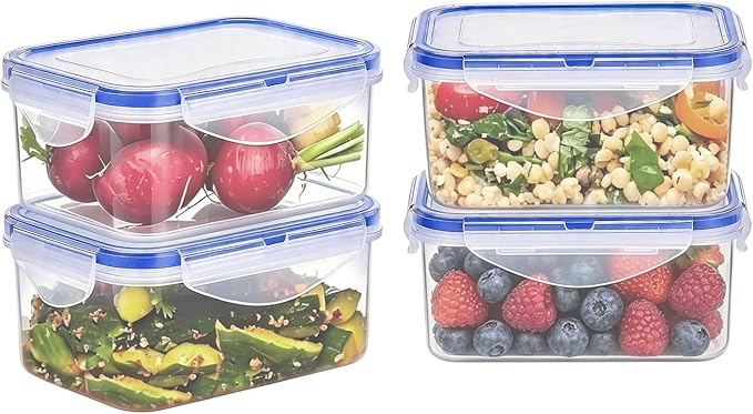 KIGI Food Storage Containers with Airtight Lids, Leak-Proof & Stackable, 4-Sided Locking lids, Ideal for Meal Prep, Snack, Fruit, Lunch & Leftovers, BPA-Free Plastic (2.48 Cup, 8-Piece)