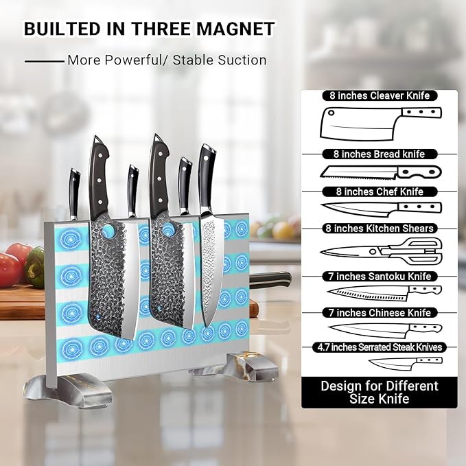 Magnetic Knife Block Stand Without Knives Double Sided Magnetic Knife Holder Rack for Kitchen Counter Stainless Steel Knife Magnetic Strip Display Stand Storage Organizer