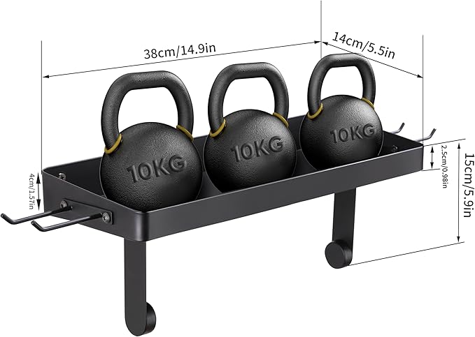 YIGII Garage Paper Towel Holder with Shelf, Wall-Mount Heavy Duty Paper Towel Rack with 4 Hooks, One-Hand Tear Tissue Holder for Workbench, Craft Room & Clean Station, Black