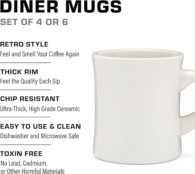 COLETTI Diner Mug — Heavy Coffee Mug, Retro Coffee Mug – Sturdy & Heavy Diner Mug – Nostalgia in Every Sip [Cream, 11 oz, Single]
