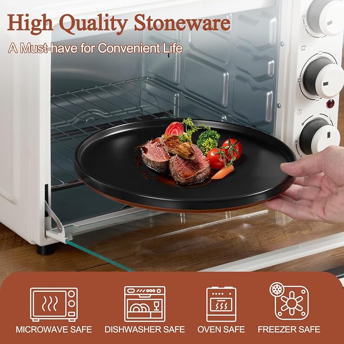 LIANYU Plates and Bowls Sets, 18 Pieces Stoneware Dinnerware Set for 6, Modern Kitchen Dinner Set Ceramic Dishware Dishes Set, Microwave and Dishwasher Safe, Charcoal Black