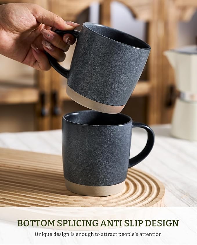 famiware Coffee Mugs Set of 8, Milkyway 13 oz Mug Set, Ceramic Cup Set with Handle for Coffee, Tea, Cocoa, Milk, Matte Dark Charcoal