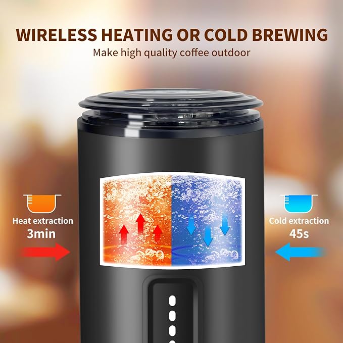 Portable Espresso Machine, 20Bar Self‑Heating & Cold Brew Coffee Maker, Rechargeable 7500mAh, 3‑in‑1 for Nespresso & Ground Coffee, Travel Coffee Machine for Camping Car (Black)