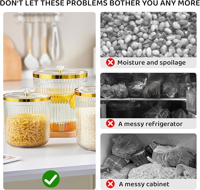 Rice Storage Container,Pantry Large Food Storage Organization with Lids&Scoop Airtight Cereal Dispenser for Flour, Sugar, Cereal, Rice, Cereal,Dry Goods,（3PC；12&7.9&5.8QT）