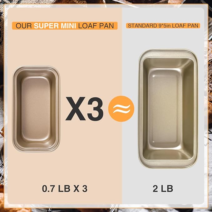 12PCS Mini Loaf Pans for Baking Bread, 6 x 3 x 2 in Nonstick Small Bread Pans, Carbon Steel Rectangle Mini Baking Tins for Banana, Zucchini, Pumpkin Breads, Meatloaf, Brownies, Gold