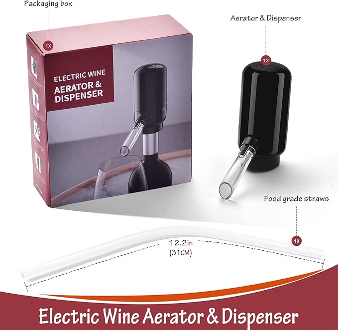 BLUBYEES Electric Wine Aerator Pourer,Portable One-Button Wine Dispenser Machine and Wine Decanter Multi-Smart Automatic Filter Wine Pourer for Red Wine,Best Wine Gifts for Women and Wine Lovers