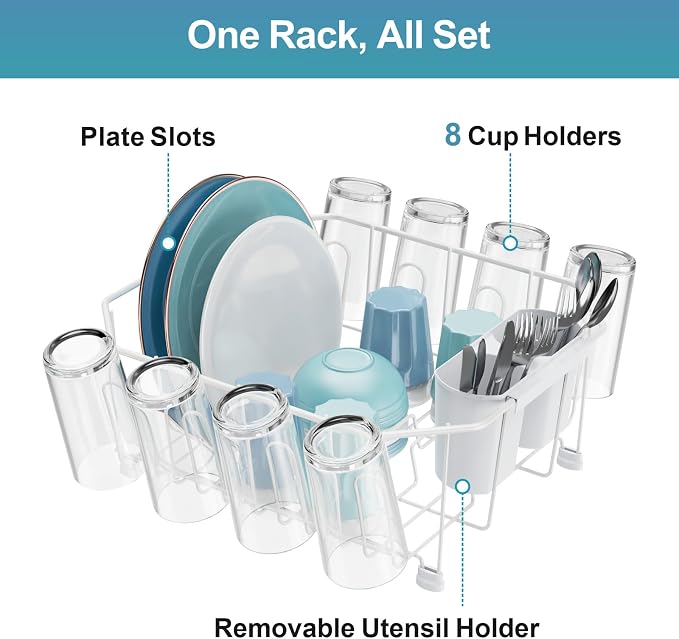 GSlife Small in Sink Dish Drying Rack - Compact Dish Drainer for RV Kitchen Apartment Sink, Rust Resistant Inside Sink Rack, 1–2 Person Households, 11.6" W x 13.4" L, White