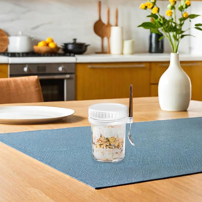 SMASOLO 4pcs Glass Overnight Oats Jars with Spoons 350ml Sealed Yogurt Granola Containers for Portable Breakfast and Meal Prep