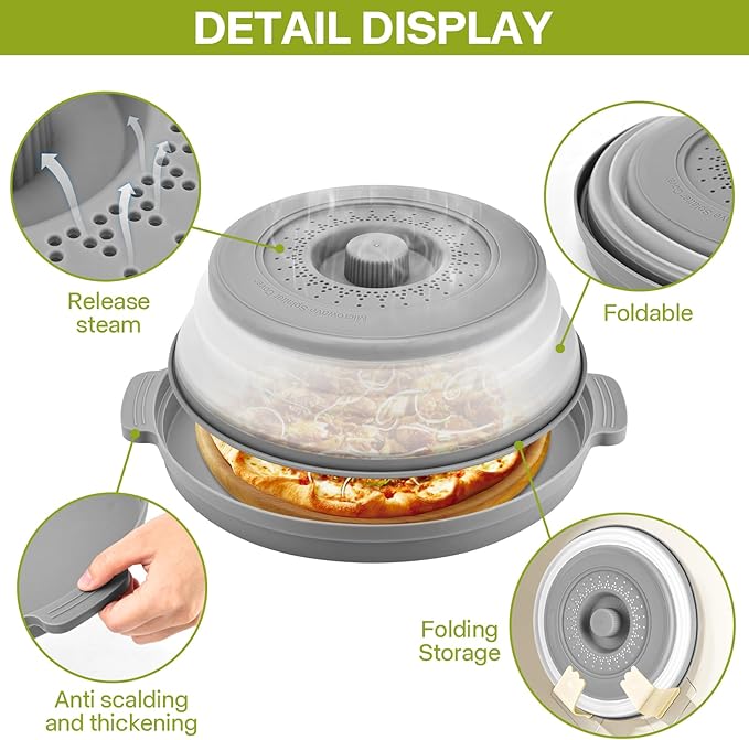 2 Pack Microwave Splatter Cover for Food with Anti-scald Base Plate,Large Plastic & Silicone Vented Avoid Scalding Collapsible Guard Lid,Kitchen Essential Gadgets for Meal Prep-10.7 Inch