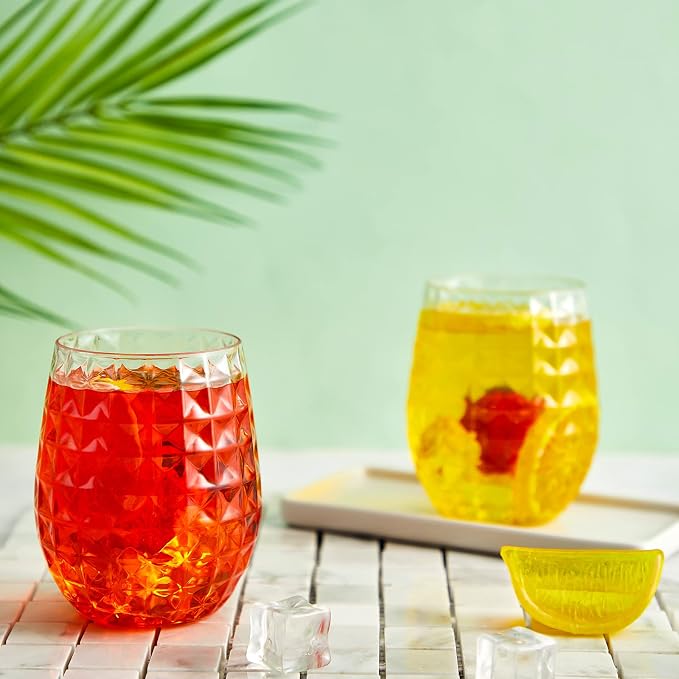 Ctosree 48 Set Tiki Pineapple Glasses 12 oz Plastic Cocktail Wine Glasses Hawaiian Tiki Cups Clear Stemless Reusable Pina Colada Cups Shatterproof Unbreakable Whiskey Mug for Tropical Bar Summer Party