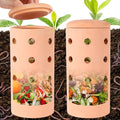 2pcs Underground Compost Bin 10 * 4.13 * 4.13Inch Garden Worm Farm Outdoor for Organic Refuse Red Pottery Ceramics with Holes and Lid Clay for Garden