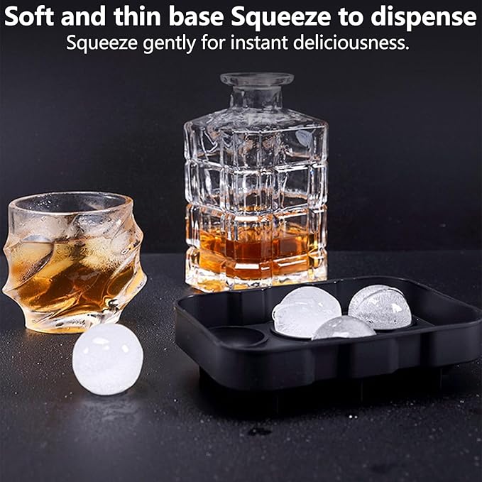 Ice Cube Trays, Ice Maker with Lid & Large Ice Cube Maker for Whiskey, Cocktails and Homemade, Keep Drinks Chilled Black, Set of 4