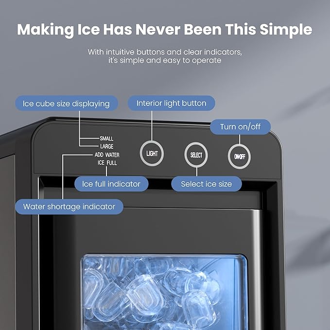 Electactic Ice Makers Countertop,26Lbs/24H,8Pcs in 6Mins,Portable Ice Maker Machine with Self-Cleaning,Interior Lighting,2 Sizes of Bullet Ice for Home/Office/Party(Black)