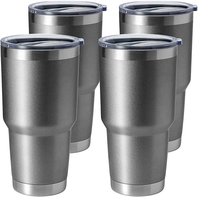 HASLE OUTFITTERS 30oz Stainless Steel Tumbler, Double Wall Vacuum Insulated Travel Mug Tumbler, Durable Insulated Coffee Mug, Gift Box Set (Grey, 4)