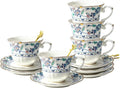 TATSUMI Bone China Tea Cup and Saucer Set (Purple, 6 set)