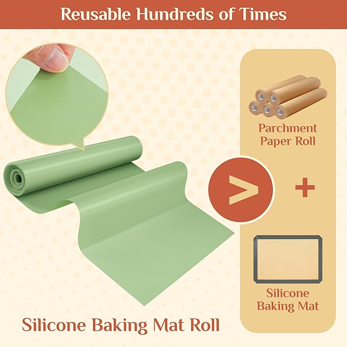 Silicone Baking Mat, 24 IN x 6 FT Free Cutting Baking Sheet,Non-Stick Reusable Dough & Pastry Mat,Non-Slip Silicone Mat Roll for Air Fryer Liner,Freeze Dryer,Oven Baking Pan,Kitchen Counter