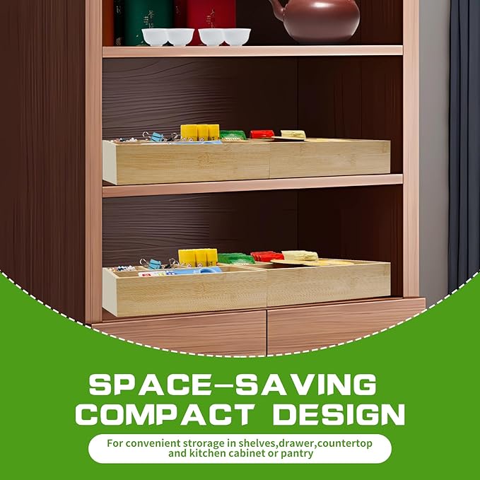 2 Pack Bamboo Tea Bag Organizers, Wood Tea Bag Storage for Drawers, Coffee Drawer Organizer for Coffee Station, Sugar Packet,Small Packet,Each Outer Dimension:10 x 6.5 x 2.2inch