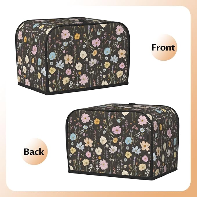 Toaster Cover 2 Slice Vintage Flower Botanical Leaf Kitchen Small Appliance Covers with Pockets Dust and Fingerprint Protection