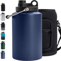 Insulated Gallon Jug with Handle, One Gallon, 128oz Stainless Steel, Large Double Vacuum Water Bottle for Cold Drinks, Wide Mouth, Sweat Proof, Carrier bag, Great for Travel, Camping, Dark Blue