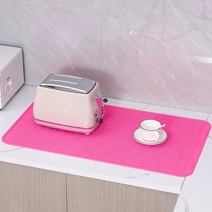 MicoYang Silicone Dish Drying Mat for Multiple Usage,Easy clean,Eco-friendly,Heat-resistant Silicone Mat for Kitchen Counter or Sink,Refrigerator or Drawer Liner Rose 4XL 32 inches x 18 inches