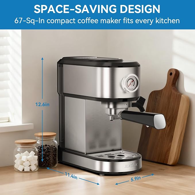 XIXUBX Espresso Machine 20 Bar, Touchscreen Coffee Maker with Milk Frother, Stainless Steel Espresso Maker Compact Latte Cappuccino Machines for Home Office, Silver