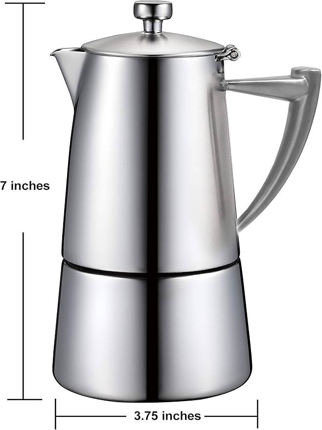 CUISINOX Roma Satin Stainless Steel Moka Pot Stovetop Espresso Maker, 4-Cup (6 oz)