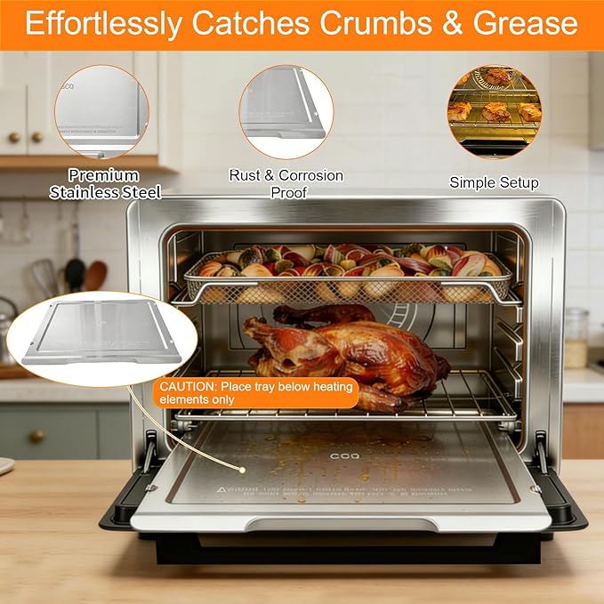 Air Fryer Accessories for Ninja Foodi XL Pro Air Fry Oven DT201 DT251, 108SH200 Crumb Tray Drip Pan Stainless Steel with 4 Reusable Oven Liners, Replacement Parts for Ninja Foodi 10-in-1 Oven