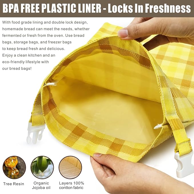 Mosucoirl Beeswax Bread Bags 2 Pack, Reusable Bread Storage Boxes for Homemade Sourdough, Cotton Food Bags Loaf Containers to Keep Fresh Large