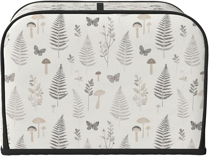 4 Slice Toaster Cover for Kitchen Botanical Leaf Butterfly Mushroom aterproof and Dustproof Toaster Dust Cover with Side Pockets Decorative Universal Cover for Wide Slot Toasters and Small Appliances