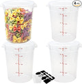 BIEAMA 4 Pack 8 Qt Round Food Storage Containers with Lids, Translucent PP | Include lids, labels, measuring cups and containers with capacity markings for food prep, pantry storage and dough proofing.