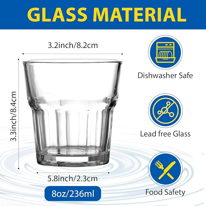 12-Pack 8oz Old Fashioned Glasses Set, Bulk Rock Glasses, Stackable Whiskey Tumbler for Bar Espresso Tasting, Drinking Glasses for Bourbon,Juice,Water,Cortado