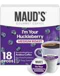 Maud's Huckleberry Flavored Coffee Pods, 18 ct, Medium Roast Flavored Coffee in Single Serve Pods – 100% Arabica Beans, Compatible with Keurig K Cups Maker