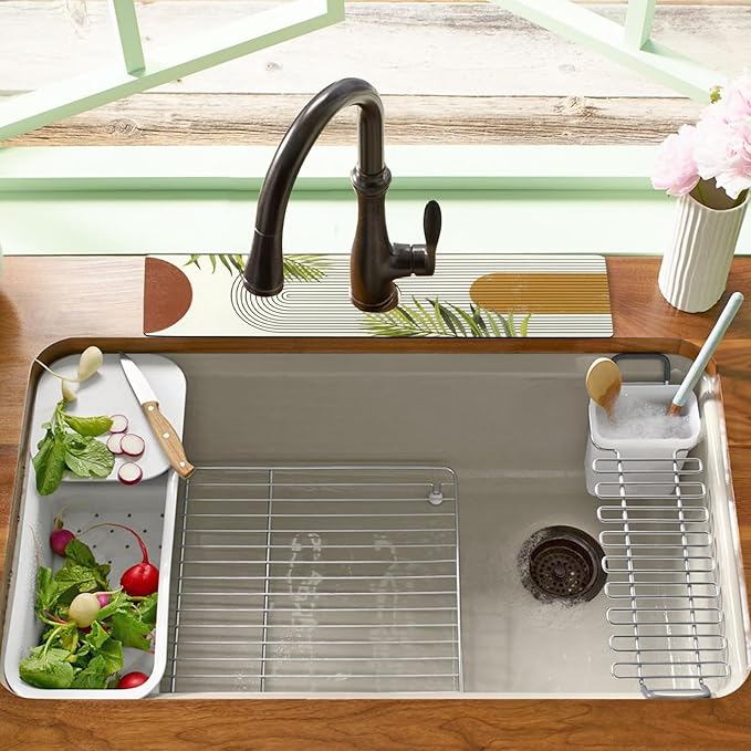 Sink Faucet Absorbing Mat, 2 Pack Drying Mat Around Faucet Sink Splash Guard Behind Faucet Sinkmat For Kitchen Bathroom Island Rv 24 * 5.5 Inch (60 * 14 cm)