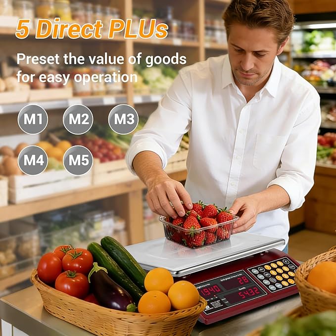 66lb Digital Commercial Kitchen Scale with Price Computing - Rechargeable Stainless Steel Food Scale for Meat, Produce, Fruit & Vegetables, Dual Display with Memory Function (Not for Trade)