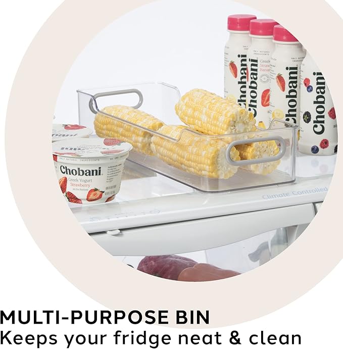 Oggi Cabinet/Drawer Storage Bin - 14" x 5" (Set of 6), Clear/Gray, Ideal for Kitchen Organization, Pantry Storage, Fridge Organizing