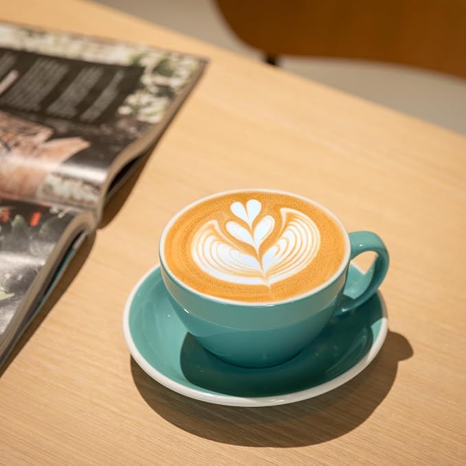Loveramics 2 Set x 10 oz Latte Art Cup and Saucer (Teal + Yellow)