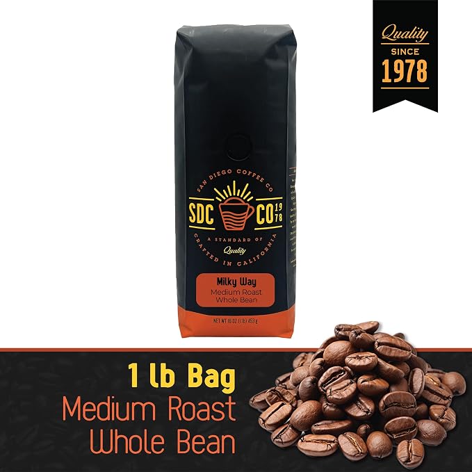 San Diego Coffee Milky Way, Medium Roast, Whole Bean Coffee, 16-Ounce Bag Café en grano tostado